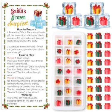 Imagem de FoldTier Jogo divertido de festa de Natal com 42 caixas de presente de resina, 2 bandejas de cubos de gelo e placa surpresa do Papai Noel, jogo de resgate de instruções, elefante branco, troca de