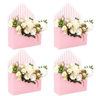 Imagem de FYSUIMU 12 peças caixa de envelope floral vazia caixa de papel listrada florista buquê caixa de embalagem para dia das mães, casamento, festa de aniversário, arranjos, rosa