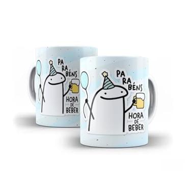 Imagem de Caneca Decorativa Parabéns Amiga, Porcelana, Design Listrado Pastel, Tema Aniversário com Bolo e Ilustração Fofa, 325ml (17199)