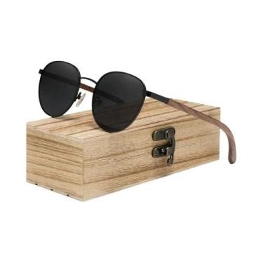 Imagem de Óculos De Sol Polarizados De Madeira UV400 Com Lente Espelhada Redonda