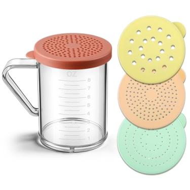 Imagem de Draga com tampa de encaixe, coqueteleira de tempero e açúcar com 4 tampas intercambiáveis – Draga de especiarias transparente de 293 ml para açúcar de canela, queijo parmesão, pimenta, pode ser lavada