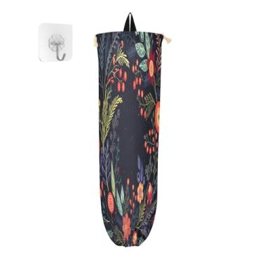 Imagem de Guirlanda de Natal com flores e folhas suportes de saco de plástico, suporte de sacola de supermercado para cozinha, suportes de saco de plástico para sacolas de supermercado