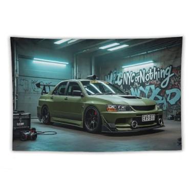 Imagem de HouLaiZhe JDM Tapeçaria de carro Jdm Lancer modificado carro esportes pendurar na parede quarto decoração de casa tapeçarias estética piquenique decoração de parede arte de parede para dormitório sala