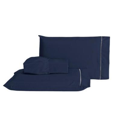 Imagem de Jogo de Lençol Casal Queen 3 Peças Laura 400 Fios 100% Poliéster - Azu