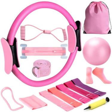 Imagem de HUGOMOVA Kit de pilates em casa para mulheres conjunto de anel e bola de pilates argola círculo mágico com 5 faixas de resistência compacto fitness Essentials conjunto iniciante acessórios