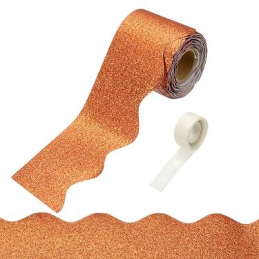 Imagem de PATIKIL Bordas de quadro de avisos com glitter, borda marrom claro de 10 metros para quadro de avisos com acabamento recortado de pontos pegajosos transparentes para decoração de sala de aula de festa