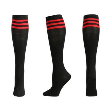 Imagem de Meias De Compressão Unissex Até O Joelho Antiderrapantes Listradas Par