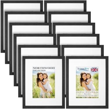 Imagem de Icona Bay - Molduras para fotos 20 x 25 cm com tapete removível para fotos de 12 x 18 cm - Bálsamo preto, pacote com 12 - estilo moderno de grão de madeira com folha de capa à prova de estilhaçamento