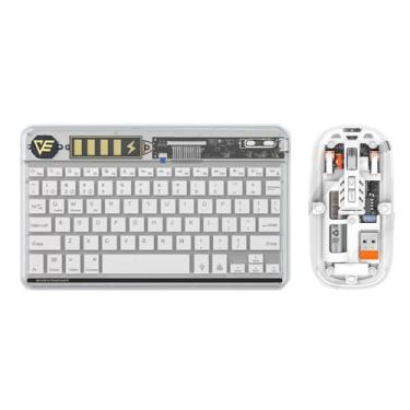 Imagem de Combo de Teclado Sem Fio e Mouse com Conexão BT3 0 Designs Transparentes Retroiluminação LED Bateria Recarregável Display Tecla Mudo Carregamento Type-C Suporta PC Notebook Tablet Telefone