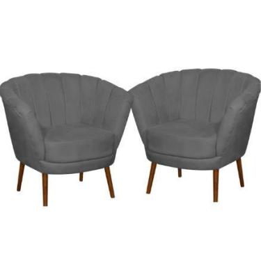 Imagem de Kit 02 Poltrona Pétala Flor Decorativa Suede Cinza Escuro - Sonho das 