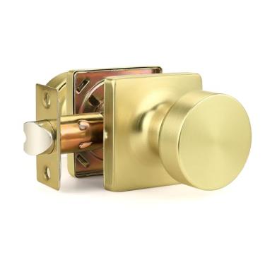 Imagem de Orger Pacote com 3 maçanetas douradas para armário, maçanetas de porta de passagem de ouro escovado de liga de zinco, maçanetas internas quadradas resistentes sem travamento para corredores e clostes