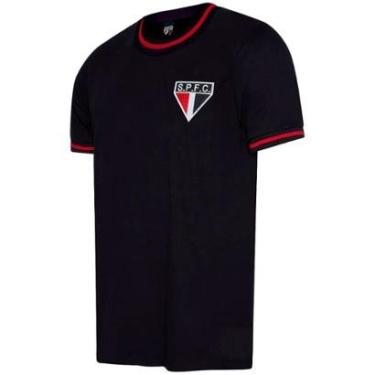 Imagem de Camisa São Paulo Retrô Vintage Gola Careca Preta Masculina-Masculino