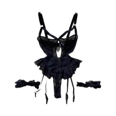 Imagem de Conjunto De Lingerie Feminina Sensual De Renda Com Sutiã Com Aro, Meia