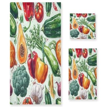 Imagem de xigua Conjunto de toalhas de banheiro de vegetais aquarela absorvente macio 3 peças toalha de banho toalha de mão toalhas decorativas para banheiro, academia, hotel, praia, piscina
