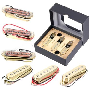Imagem de Conjunto de captador de guitarra elétrica Alnico 5 Single Coil Pickup Neck/Middle/Bridge Pickups SSS para guitarra elétrica Strat para Stratocaster peça de reposição de guitarra elétrica ouro (GMB144)