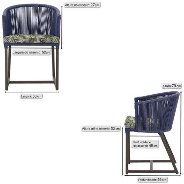 Imagem de 3 Cadeiras De Jantar Noronha Marrom Corda Náutica E5 Trama Azul
