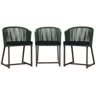 Imagem de 3 Cadeiras De Jantar Noronha Marrom Corda Náutica E12 Trama Verde