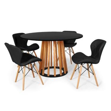 Imagem de Conjunto Mesa De Jantar Talia Amadeirada Preta 120cm Com 4 Cadeiras Eiffel Slim - Preto