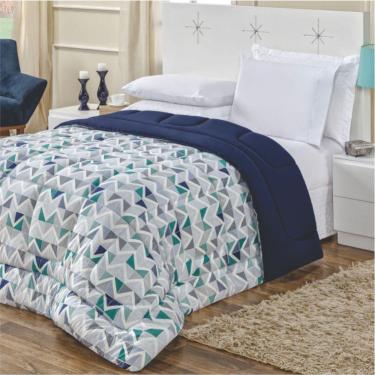 Imagem de Edredom Quality King Malha 100% Algodão Dupla Face - Geométrico Azul