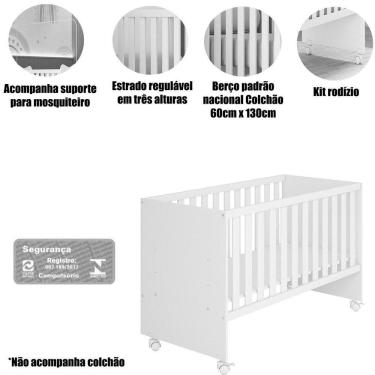 Imagem de Berço Infantil Reto Com Rodizíos Mdp Doce Mel Branco