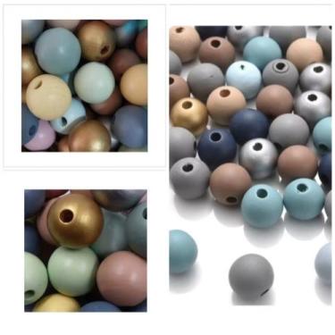 Imagem de Conta de Madeira 30mm Coloridas Artesanato DIY 20 Peças - - Doce Ternu