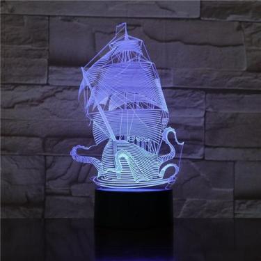 Imagem de Luz noturna USB Sailboat Pirate Ship 3D LED acrílico ABS 5V - Taiyuank