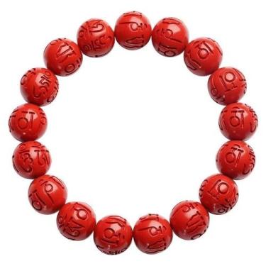 Imagem de Pulseira Cinnabar com miçangas de mantra de seis caracteres de 10 mm -