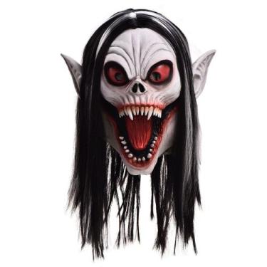 Imagem de Máscara de vampiro de terror inspirada em Morbius com cabelo comprido,