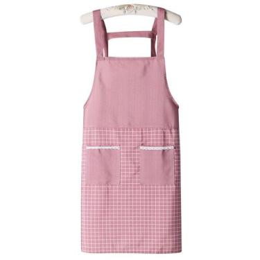Imagem de Avental rosa Grid de algodão sem mangas para cozinha feminina 81x69cm 