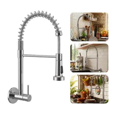 Imagem de Torneira de Parede Gourmet para Cozinha Pulverizador Flexível Aço Inox