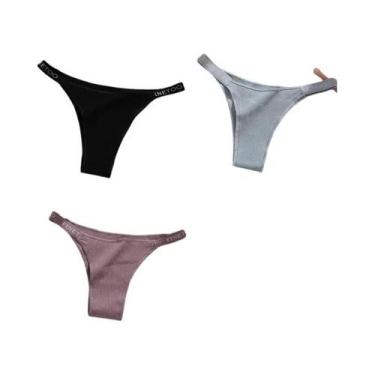 Imagem de Conjunto De 3 Calcinhas De Algodão Femininas, Lingerie Íntima Sexy Em 