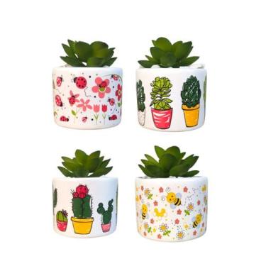 Imagem de Cachepo Kit c 4 Vasinho de Ceramica para Suculenta Redondo - Decore Ca
