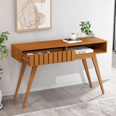 Imagem de Aparador Ripado 1 Gaveta com Pes Em MDF Acai JB Moveis