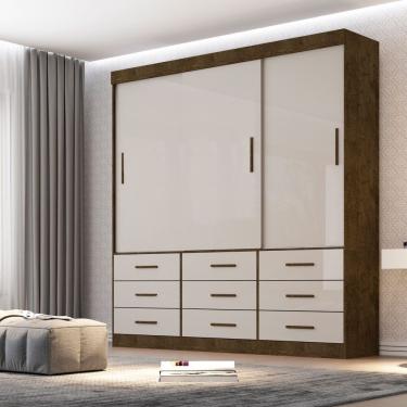 Imagem de Guarda Roupa Casal New Star 3 Portas Correr 9 Gavetas MDF-MDP Off White Sallêto Móveis