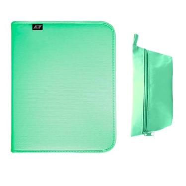 Imagem de Fichário Escolar, Sweet, com Zíper, Verde com Estojo + Divisórias, 96 Folhas, ACP