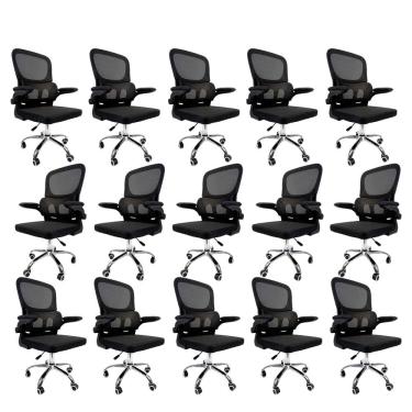 Imagem de Kit 15 Cadeiras de Escritório Diretor Oficial Atenas sem Apoio Preto