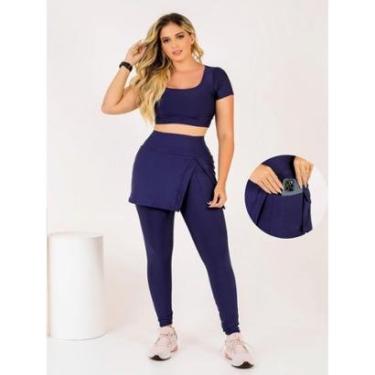 Imagem de Conjunto Calça Legging Saia Fenda Com Bolso Top Cropeed Moda Evangélica Fitness Academi...