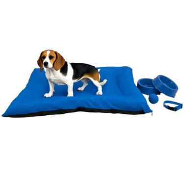 Imagem de Kit Colchonete Pet Médio com Comedouro Coleira Bolinha Fofos - Supri P