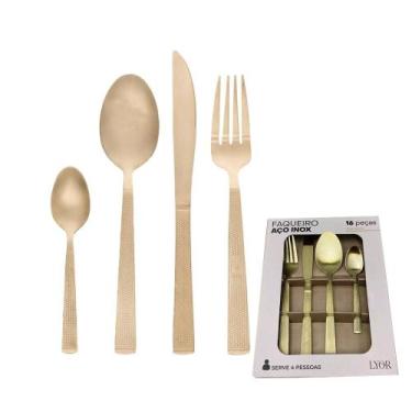 Imagem de Conjunto Faqueiro 16 Peças Aço Inox Santorini Jogo de Talheres Dourado