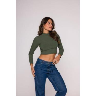 Imagem de Blusa Cropped Gola Alta Manga Longa - Roxy, M, Verde