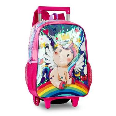 Imagem de Mochila de carrinho rodinha infantil unicórnio 16" un3496k - Clio