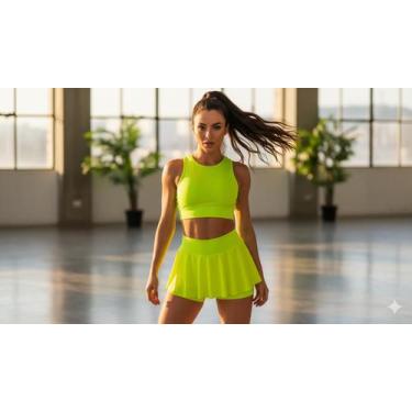 Imagem de Conjunto fitness top croppd e short saia - Nascer do sol, Verde neon, 