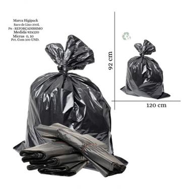 Imagem de Saco de Lixo Reforçadíssimo P8 200L Preto para Cozinha com 50 Unidades Higipack