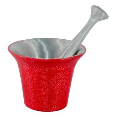 Imagem de Almofariz para Alho Médio Alumínio Polido Craqueado com Socador Vermelho Diviforte