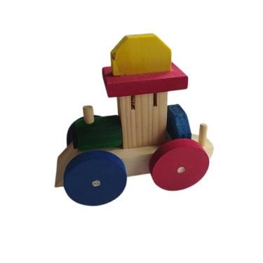 Imagem de Brinquedo Infantil Trenzinho Locomotiva de Madeira MDF e Pinus Pintura Atóxica Azul e Vermelho