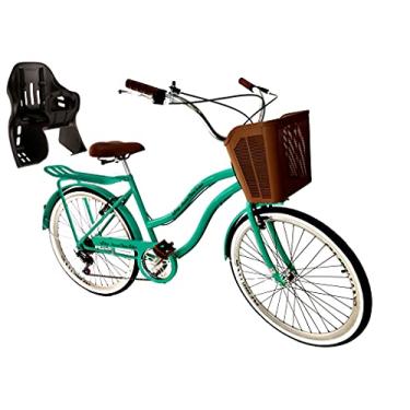 Imagem de Bicicleta Urbana aro 26 com cadeirinha cesta forte 6v Verde