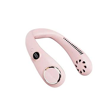 Imagem de Ventilador de pescoço portátil, ventilador sem lâmina de mãos livres, ventilador pessoal de resfriamento de 360°, ajuste de 3 passos, design de fone de ouvido, recarregável, ventilador de pescoço alimentado por USB para ambientes externos e internos em pó de cerejeira