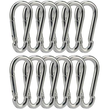 Imagem de Mosquetão OWAYOTO com 3 polegadas, fecho de mola, fecho de aço, fivela, fivela, resistente, 12 peças, 8 x 80 mm para atividades ao ar livre, acampamento, caminhada, rede