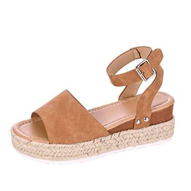Imagem de Sandálias femininas elegantes de verão planas casuais plataformas sandálias sandálias femininas sapatos de moda feminina peep sandálias femininas, Marrom, 7.5
