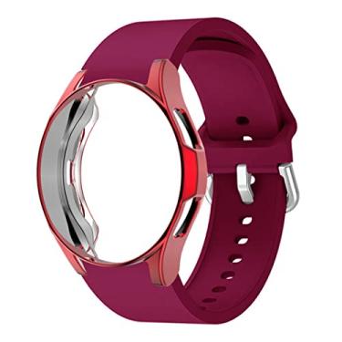 Imagem de Pulseira de relógio de 20 mm, compatível com Samsung Galaxy Watch 5 44 mm, pulseira de silicone fina macia com TPU capa de relógio de cobertura total para Galaxy Watch 4 44 mm feminina masculina pulseira esportiva, vinho